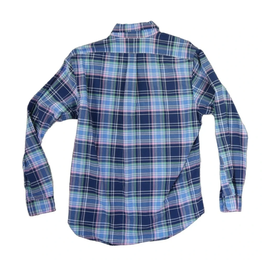 Ralph Lauren Button Down Men's Size Large Blue Green Pink Plaid Long Sleeve Pony